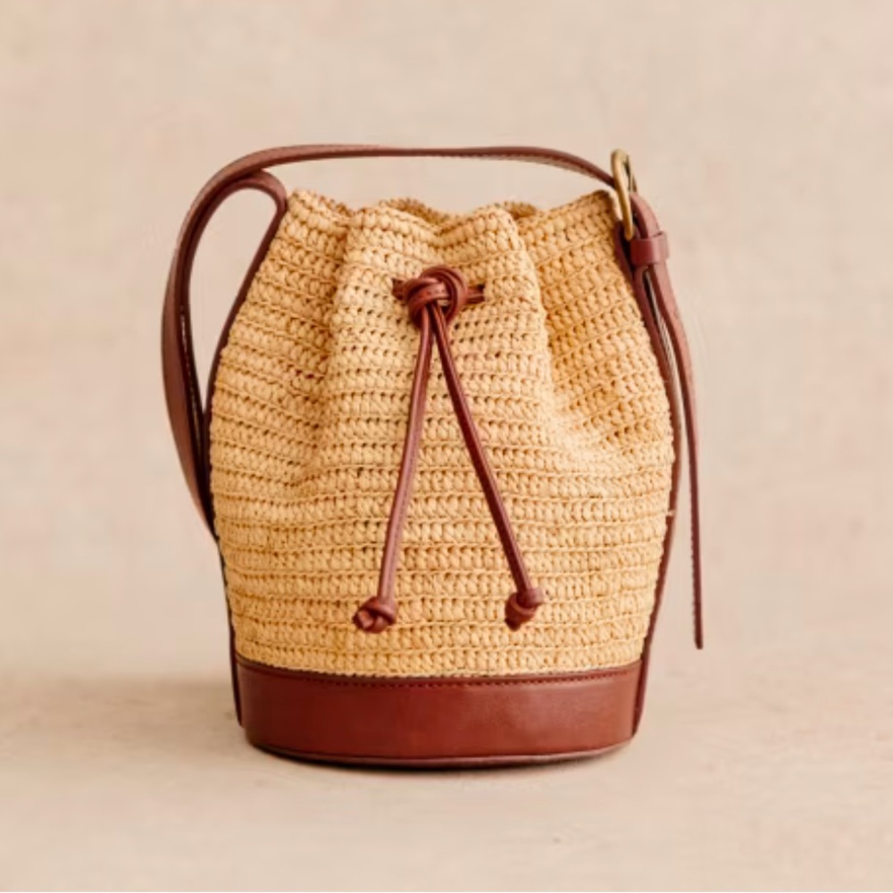 Sezane Mini Farrow Raffia Bucket Bag